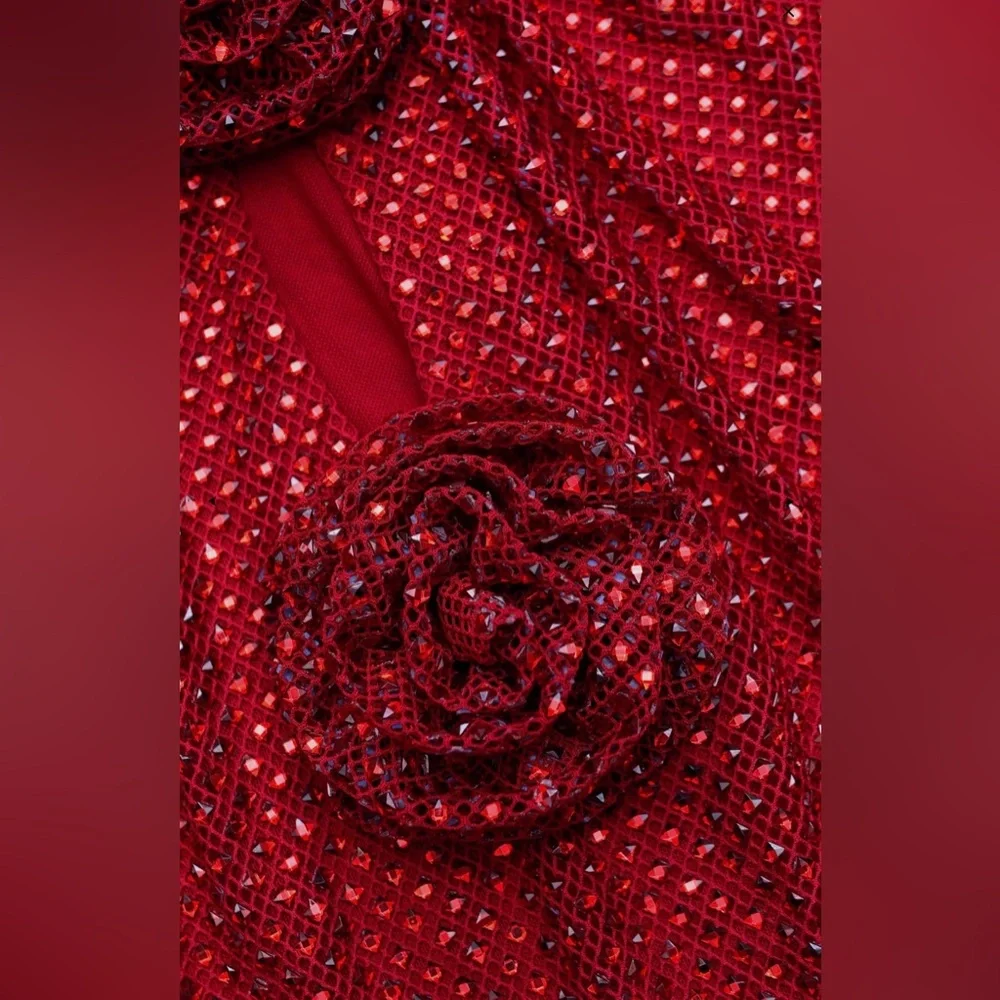 Self-Portrait Red Rhinestone Fishnet Midi Dress - Picture 7 of 10